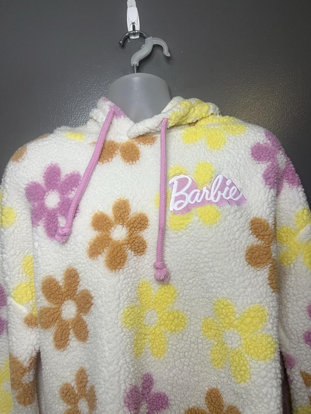 Barbie x Grayson Threads Hoodie Womens XXL Floral Sherpa Fleece Pullover Daisy